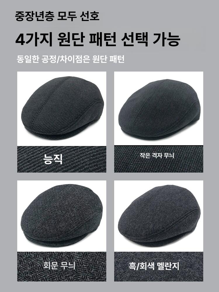 남자 헌팅캡 중년 체크 트위드 할아버지 노인 신사 챙 린넨 귀달이 아빠 메쉬 외출 울 - 상세 이미지 3