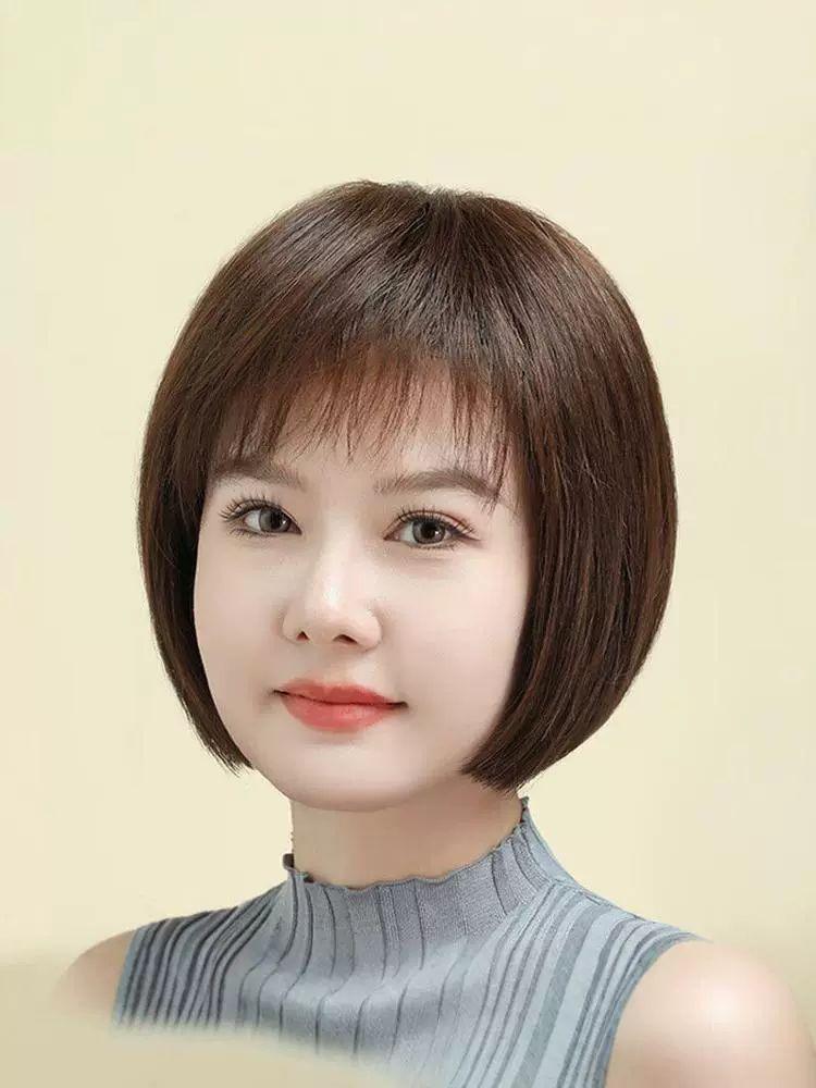 여성 중년 가발 항암 엄마 전체 인모 숏컷 내추럴블랙 리얼리스틱 5피스 - 상세 이미지 5