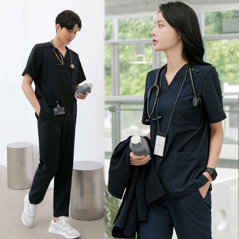 물리치료사 유니폼 간호복 가디건 반팔 S 치과 단체복 블랙 남성용 세트 S - 상품 이미지