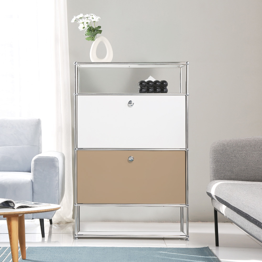 이가페 미드센츄리 모듈거실장 모노 1x4 더블플로어 수납장 770x400x1180mm, 4단, 콤비 화이트+옐로우 - 상세 이미지 3