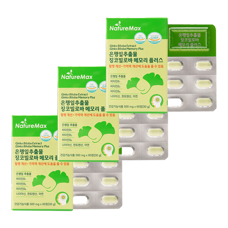 네이처맥스 은행잎추출물 징코빌로바 메모리 플러스 60정 x3개 비타민B 아연 아미노산18종 - 상품 이미지