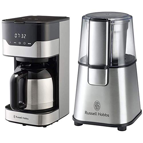 러셀홉스(Russell Hobbs) [세트구매] 그랜 드립 커피메이커 8컵 종이 필터 불필요 타이머 7653JP & 전동 커피밀 7660JP