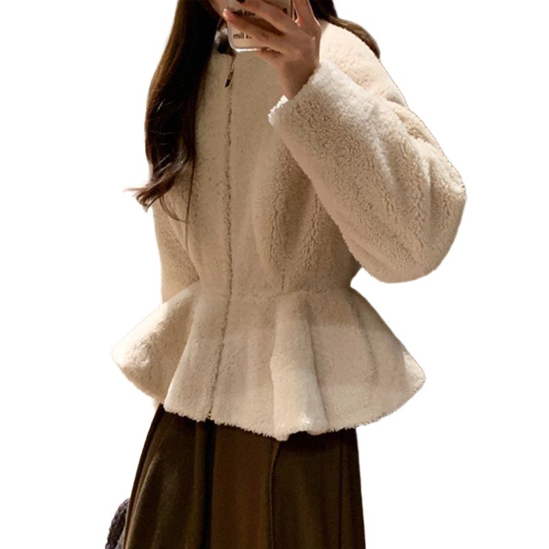 겨울 양털 카라 숏 퍼 코트 베이지 슬림핏 블라우스 S 베이지 코트 - 상품 이미지