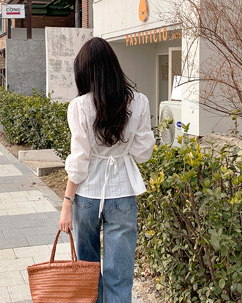 [자체제작] 릴리 브이넥 타이 블라우스 봄 TS163 이미지 3