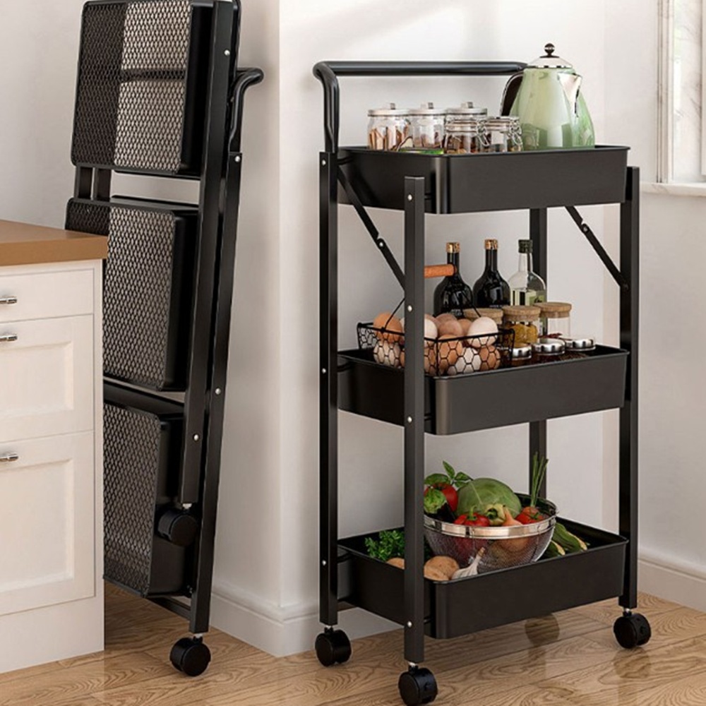 폴딩 핸들형 이동식 트롤리 접이식 바퀴달린 수납 선반 박대표마켓 - 상세 이미지 3