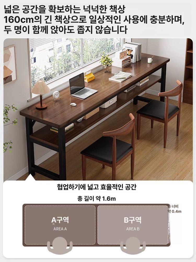 창가테이블 폭좁은책상 좁고긴테이블 카페 거치대 철제 이중층 헤어라인 블랙 오크 80cm - 상세 이미지 2