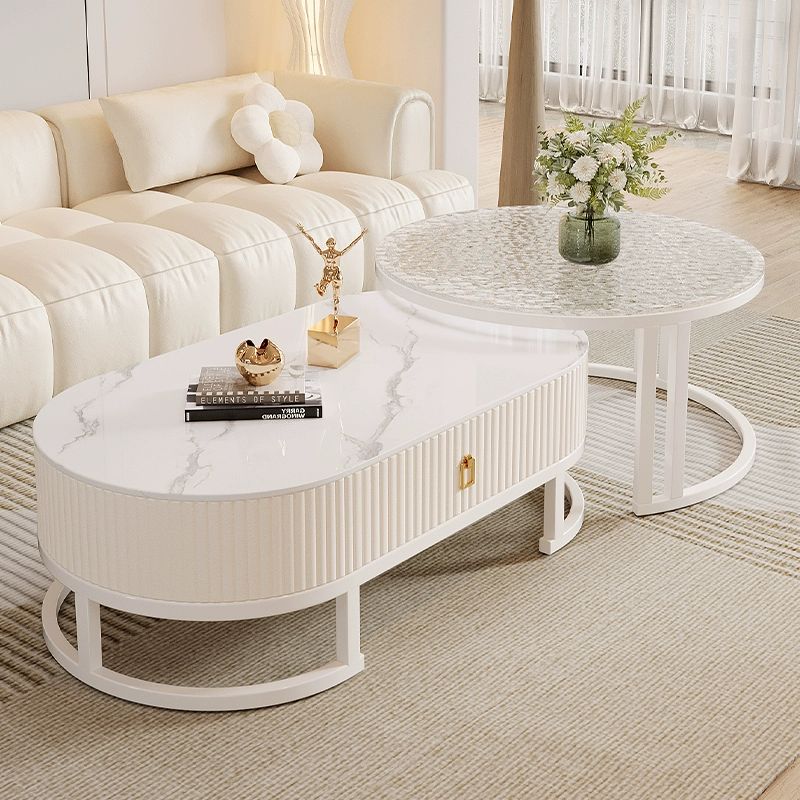 세라믹 거실테이블 대리석 인테리어 원형 탁자 템파보드 플랫 단일 120cm 80cm 레인보우 글라스 - 상품 이미지