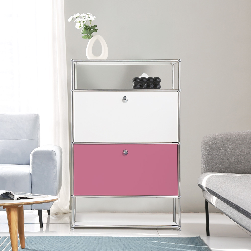 이가페 미드센츄리 모듈거실장 모노 1x4 더블플로어 수납장 770x400x1180mm, 4단, 콤비 화이트+옐로우 - 상세 이미지 4