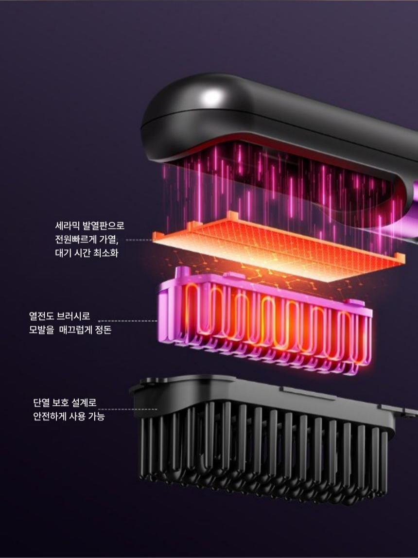 무선 휴대용 4D 빗 고데기 음이온 헤어 열 브러시 매직기 - 상세 이미지 3