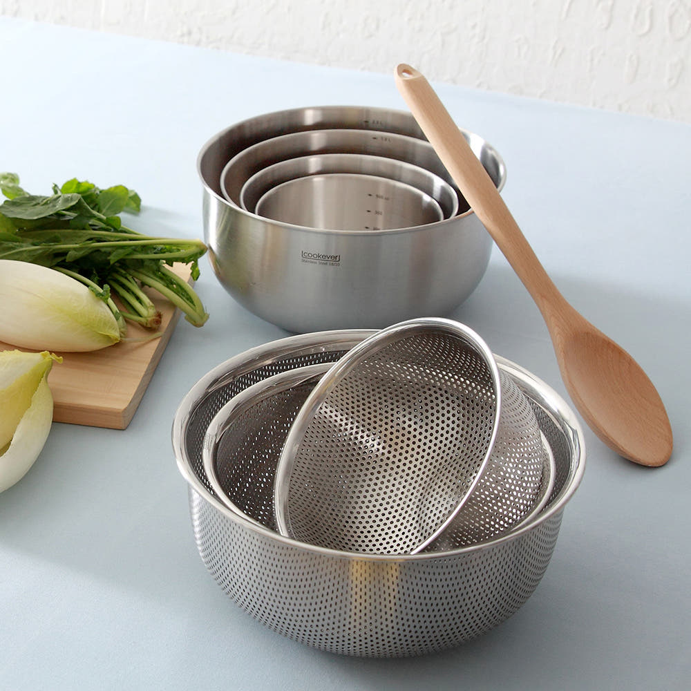 쿡에버 Cook304 스텐 믹싱볼 펀칭볼 2종세트 21cm~ /채반 쌀세척 상품 이미지