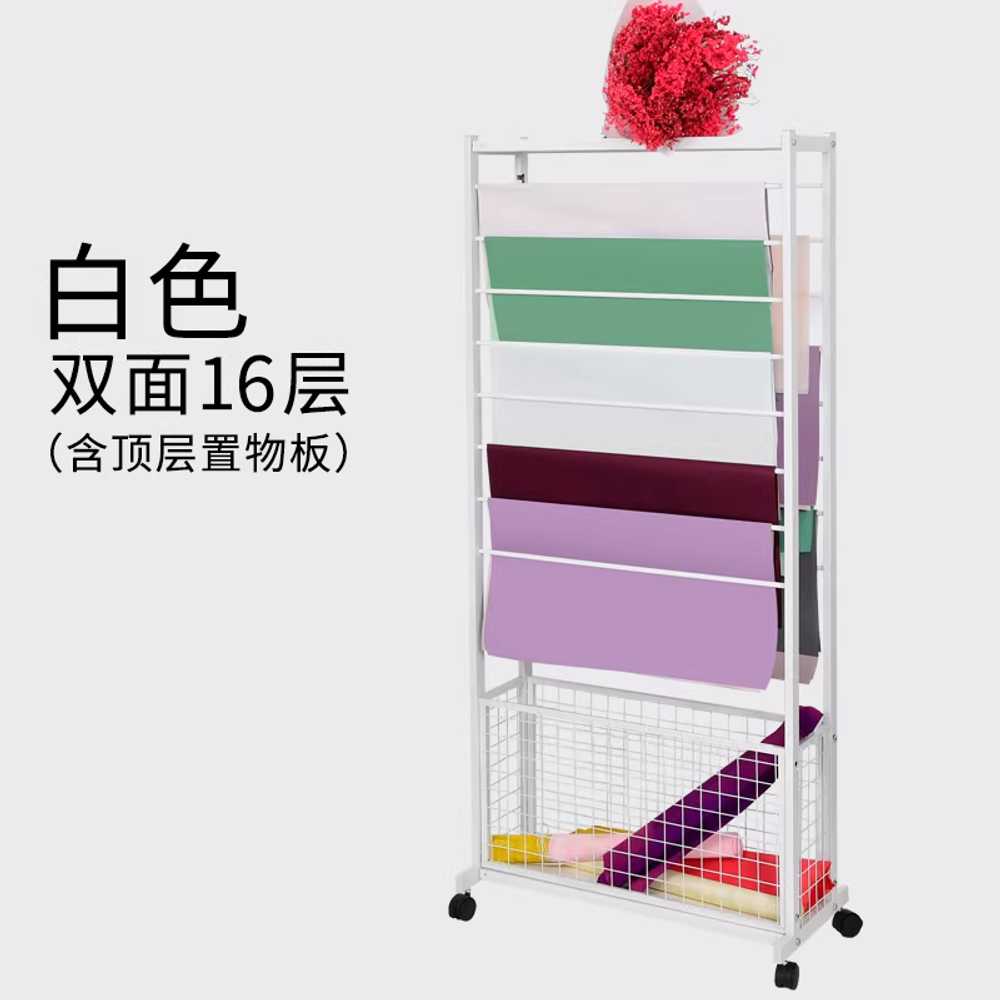 포장지 거치대 원단 진열대 이동식 정리대 꽃가게 랙 150x67x32cm 화이트/상판 없음/18단 이미지 6
