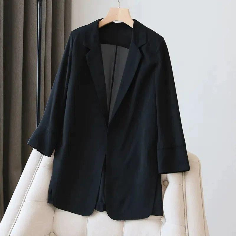여름쉬폰자켓 루즈핏 7부 빅사이즈 여름자켓 시폰 블랙 S 40.0-47.5kg - 상품 이미지