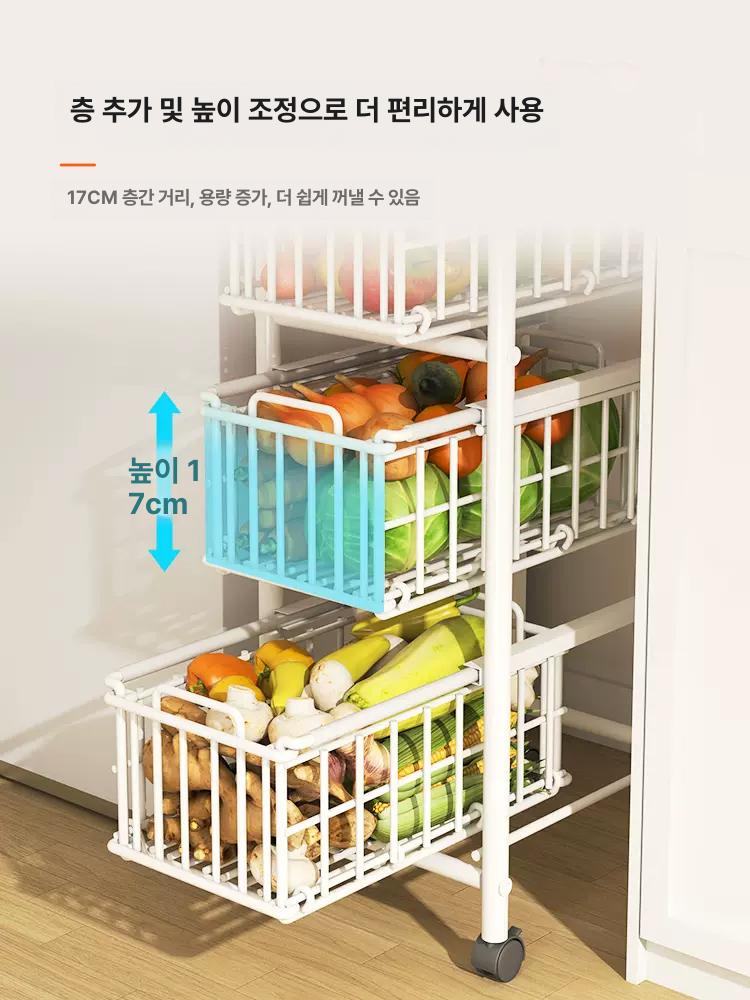 틈새장 스탠딩 주방 슬라이딩 부엌 다이 화이트 5칸 - 상세 이미지 5