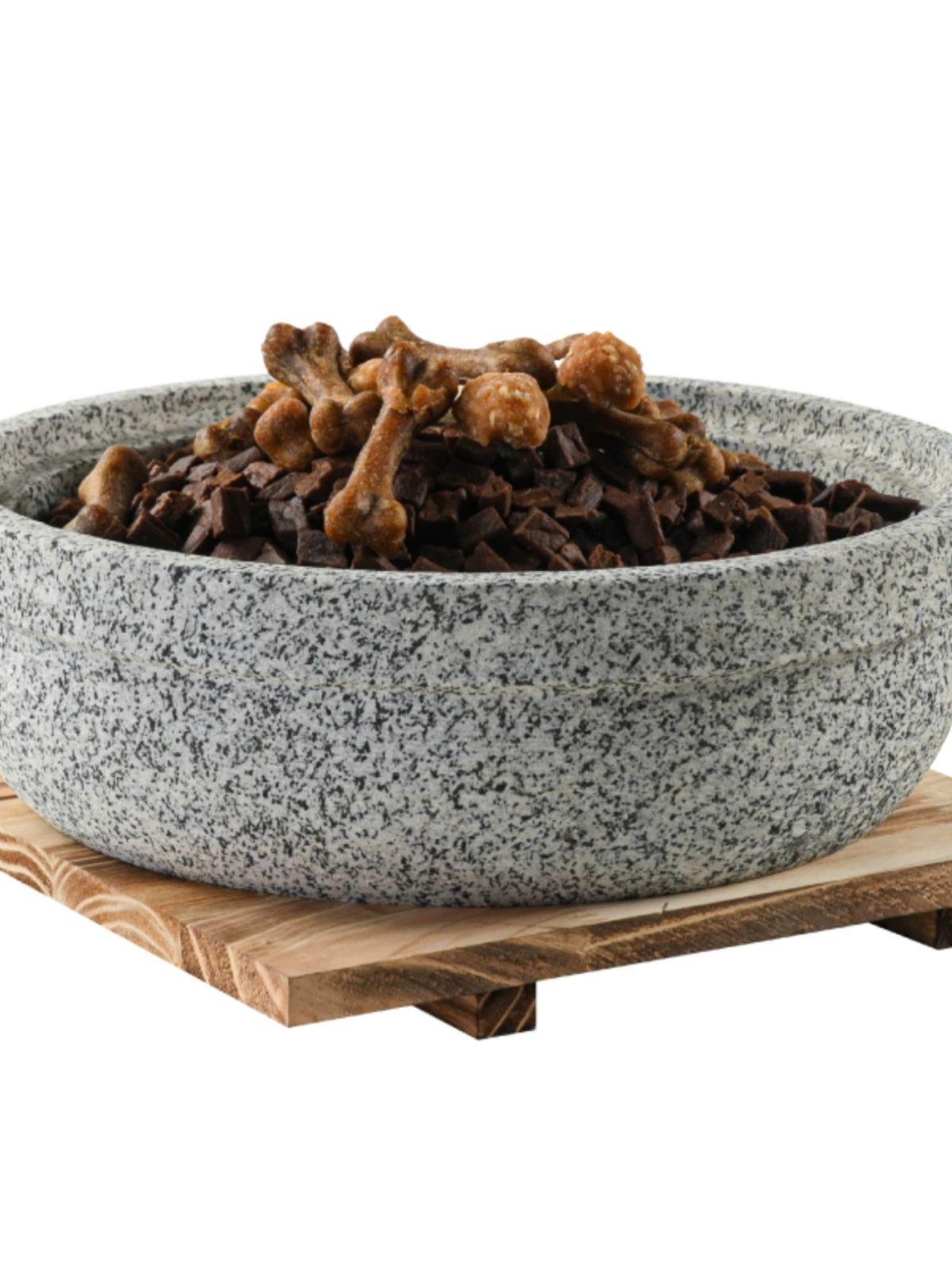 반려견 돌그릇 애견 사료접시 먹이 애완동 개밥그릇 음식 리넨화이트 확대형 깊은 돌그릇 26cm - 상품 이미지