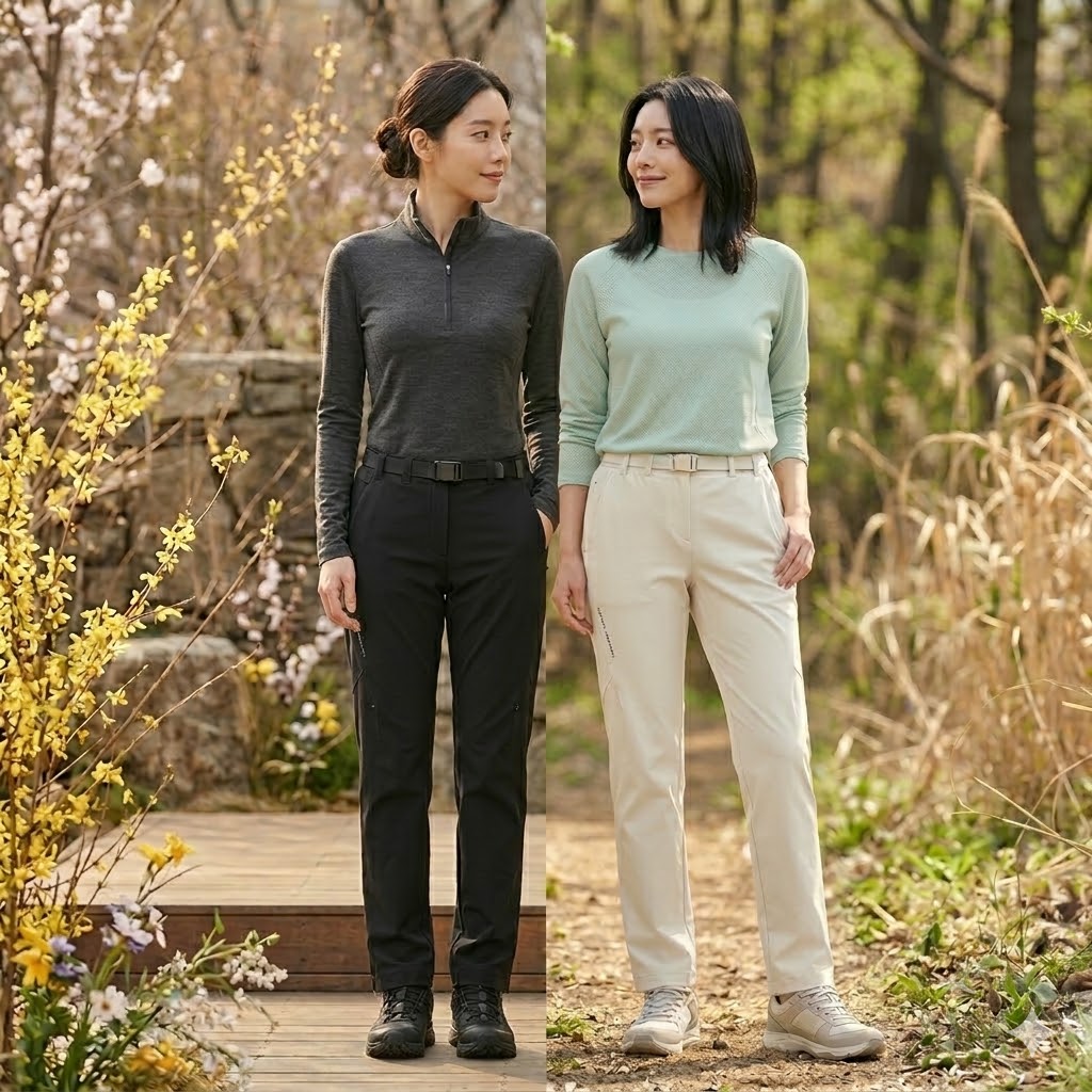 네파 여자 봄 간절기 아웃도어 스판 밑단 핏 조절 등산바지 - 상세 이미지 4