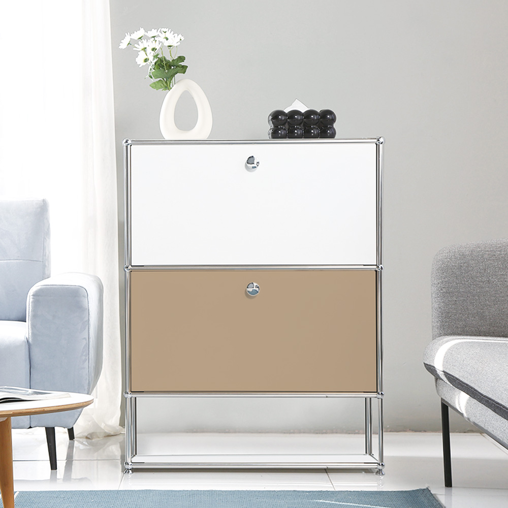 이가페 미드센츄리 모듈거실장 모노 1x3 다운플로어 수납장 770x400x990mm, 3단, 콤비 화이트+베이지 - 상품 이미지