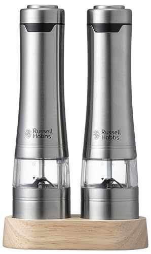 러셀홉스(Russell Hobbs) 오이시 앤 어소시에이츠 전동 밀 솔트 앤 페퍼 우드 스탠드 세트 7923JP 흑후추 암염
