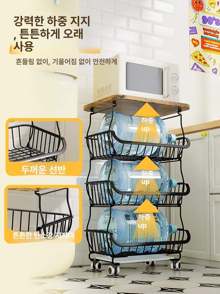 주방 야채바구니 선반 바퀴 블랙 간식정리함 4단 - 상세 이미지 3