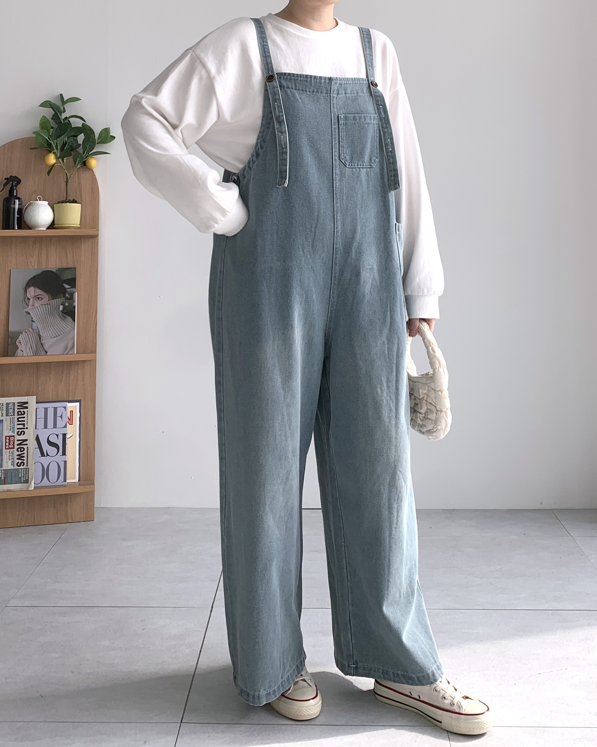 데님점프수트 청멜빵바지 오버롤팬츠 - 상세 이미지 4