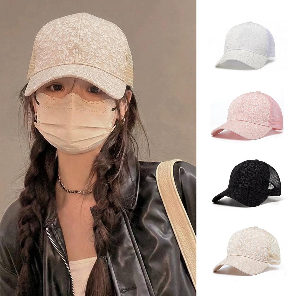 플라워 메쉬 볼캡 캡모자 자수 여성 데일리 여행 야외 햇빛가리개 - 상품 이미지