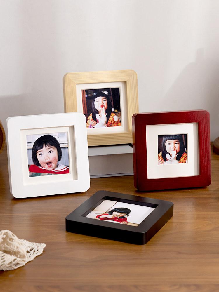베스트 원목 2인치 퓨어화이트 정사각 사진액자 미니 브라운레드 사각 액자 10.2x10.2cm + 무료 사진 - 상세 이미지 5