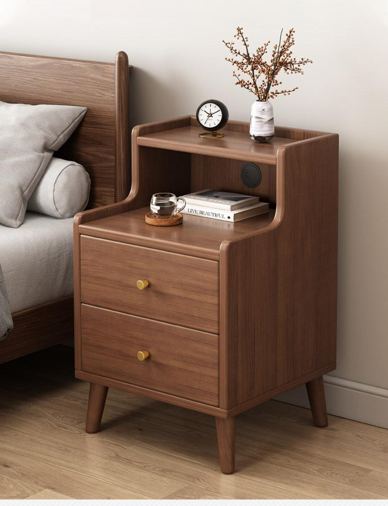 모듈협탁 서랍 틈새 사이드테이블 침대협탁 원목 2단 더블 서랍+푸거 40 x 40x61cm 월넛 조립 필요 - 상품 이미지