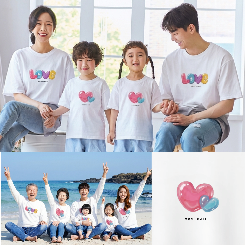 몽피마피 솜사탕 가족티 패밀리룩 돌촬영 여행 사진의상 반팔 맨투맨 - 상품 이미지