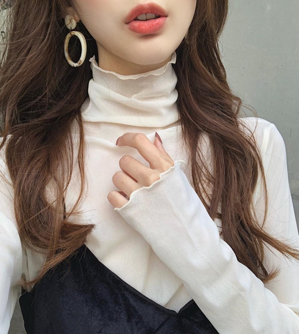 시스루 폴라 블라우스 긴팔 티 - 상세 이미지 2