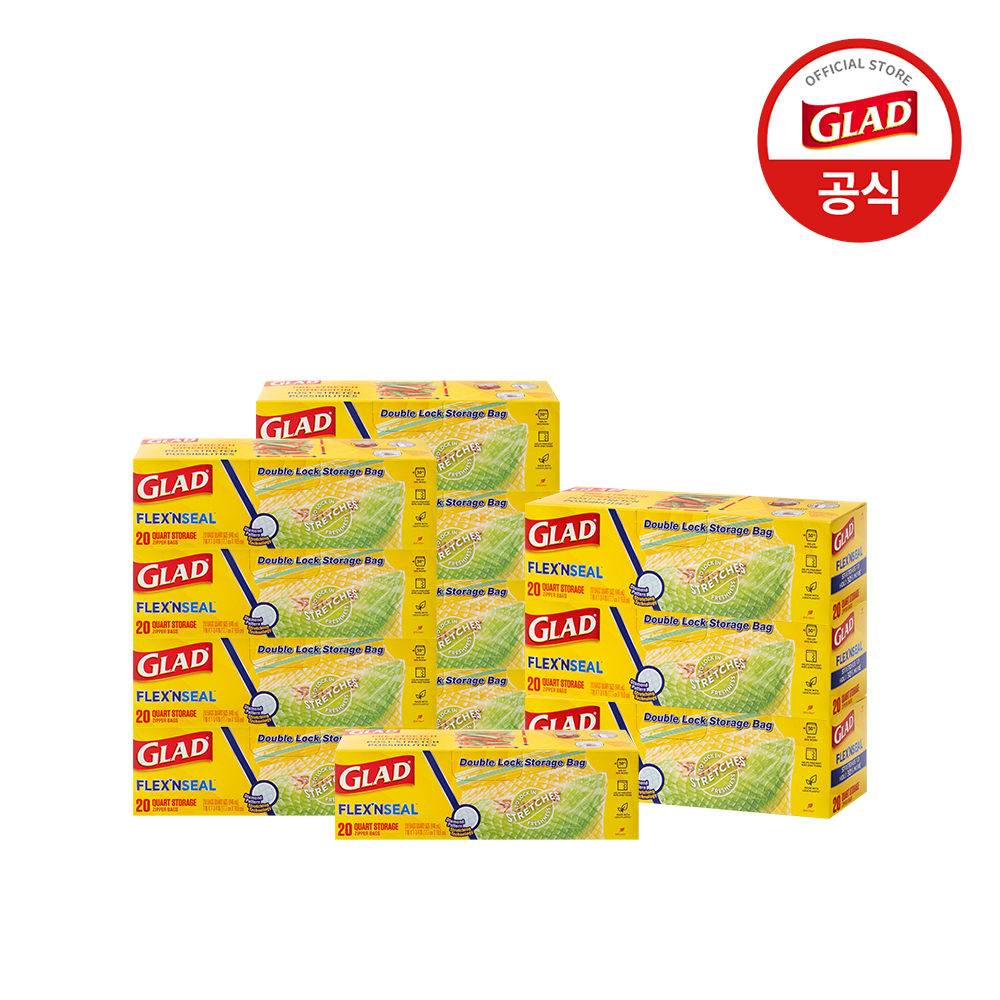 [사장님세트] 글래드 늘어나는 매직백 냉장 중형 지퍼백 비닐팩 방수팩 투명, 20매, 12개 - 상품 이미지