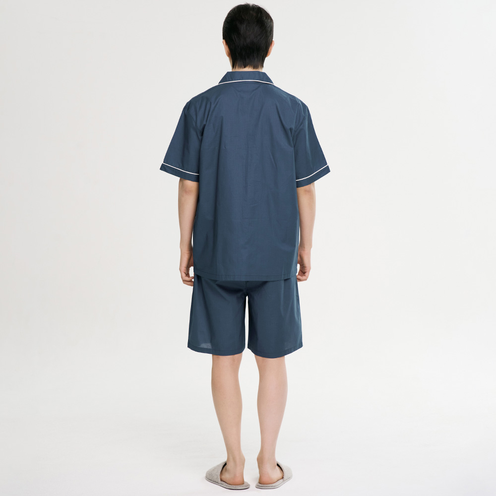 클래식네이비 남성 여름 반팔 순면 아사면 잠옷 파자마 홈웨어 세트 상품 이미지