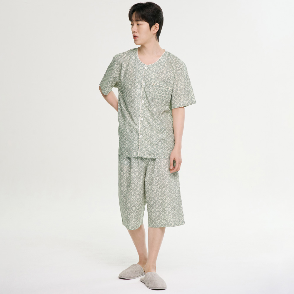 엔틱그레이 남성 여름 반팔 순면 아사면 잠옷 파자마 홈웨어 세트 상품 이미지