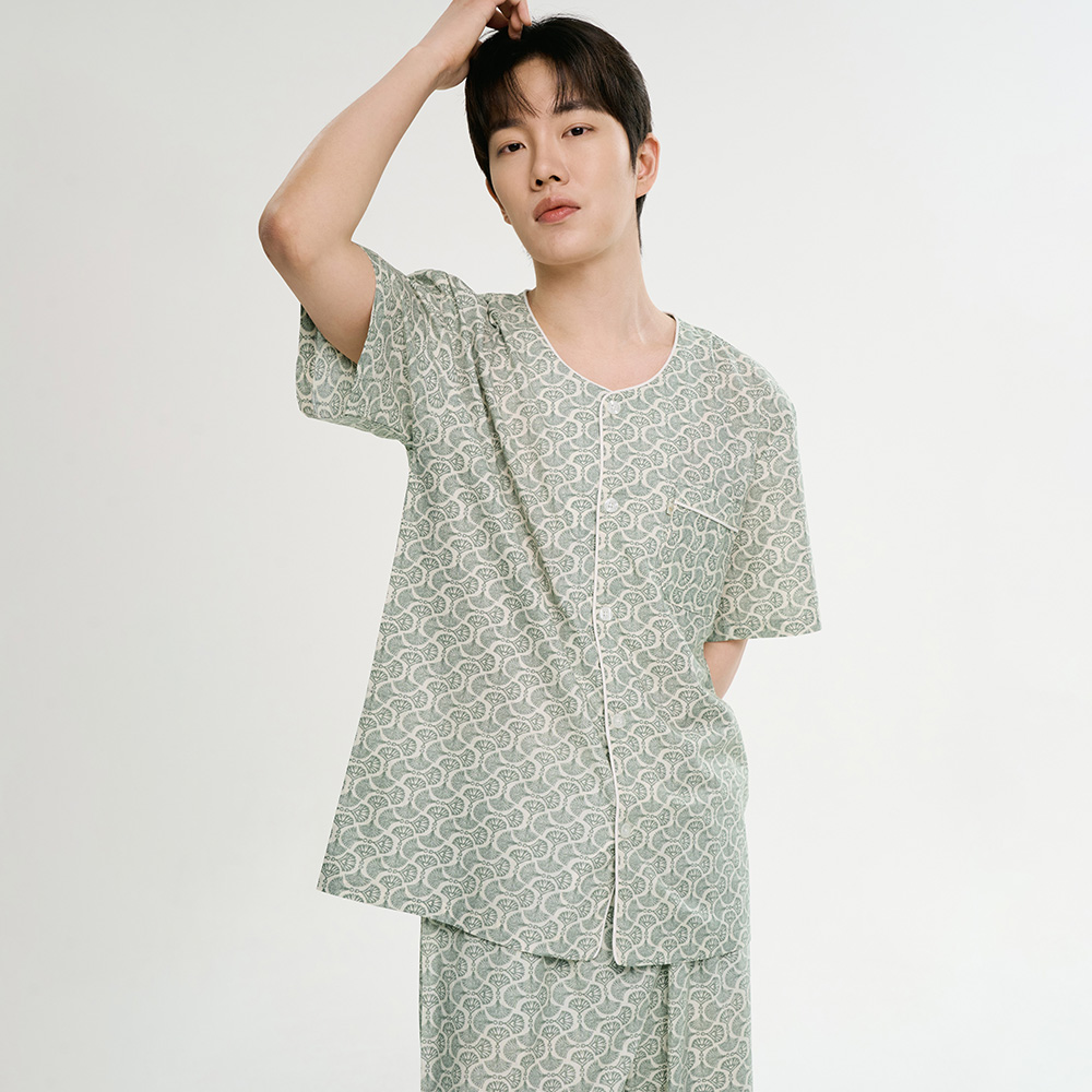 엔틱그레이 남성 여름 반팔 순면 아사면 잠옷 파자마 홈웨어 세트 상품 이미지
