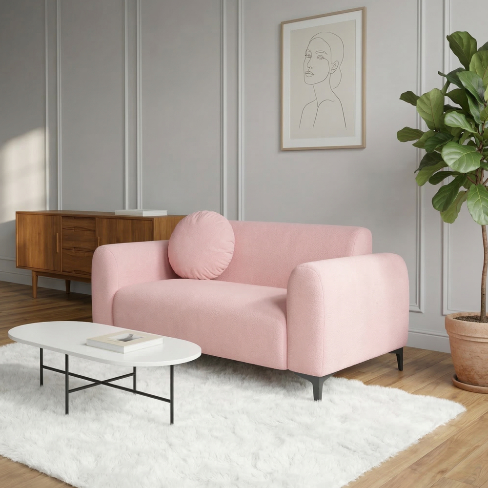 [방문설치] 라임 코모도 아쿠아텍스 패브릭 2인 쇼파 스툴미포함, 핑크