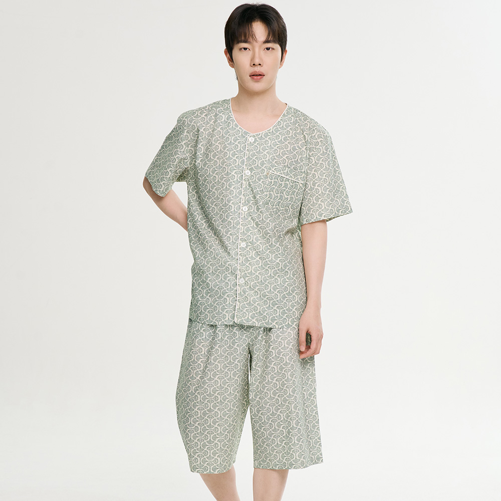 엔틱그레이 남성 여름 반팔 순면 아사면 잠옷 파자마 홈웨어 세트 상품 이미지