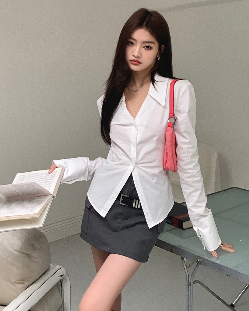 여성 그레이 미니 H라인 스커트 벨트세트 포켓 슬림핏 데일리 오피스룩 이미지 6