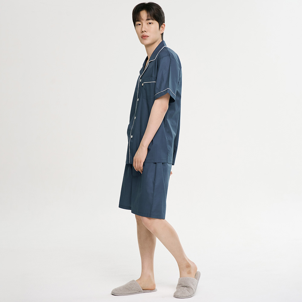 클래식네이비 남성 여름 반팔 순면 아사면 잠옷 파자마 홈웨어 세트 상품 이미지