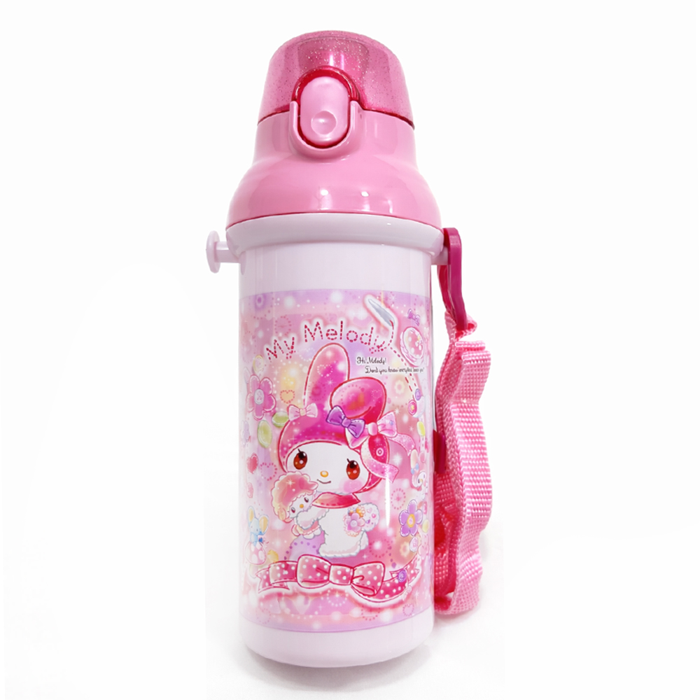 산리오 캐릭터 원터치 어린이 물병 어깨끈 유치원 소풍 물통 480ml, 마이멜로디 스위트 - 상품 이미지