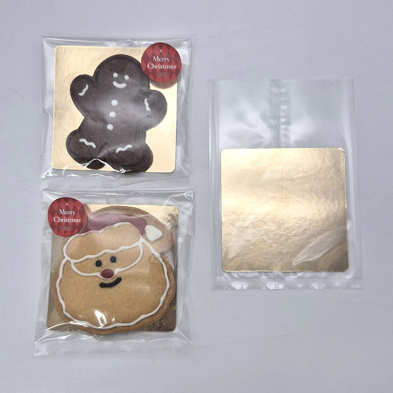 사각쿠키봉투받침세트 비닐+받침 100p 실링 비닐 opp봉투 opp 쿠키 포장 골드 - 상품 이미지