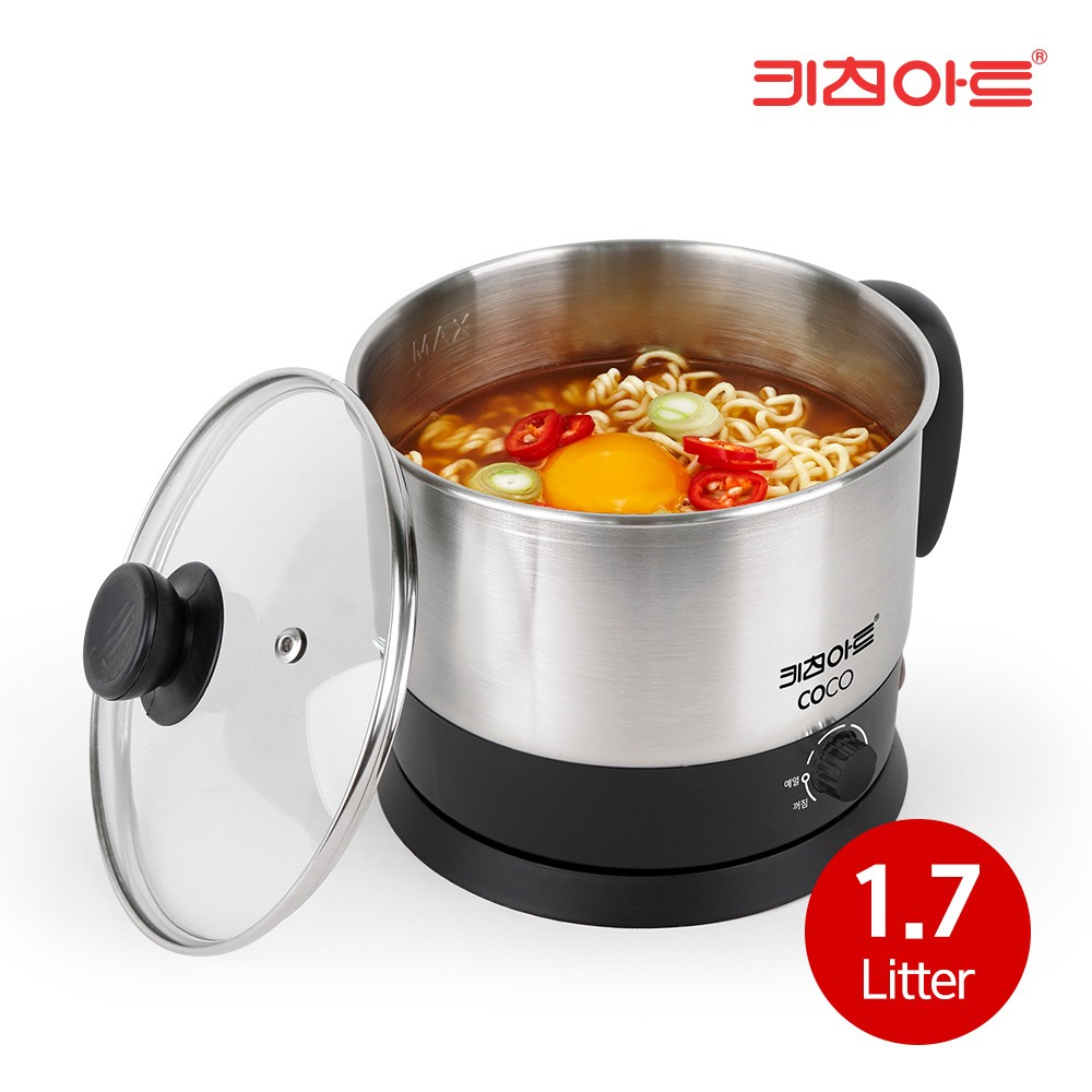 키친아트 스테인레스 라면포트 1.7L 전기냄비 소형 멀티쿠커 순간가열 분리형 받침대 - 상세 이미지 2