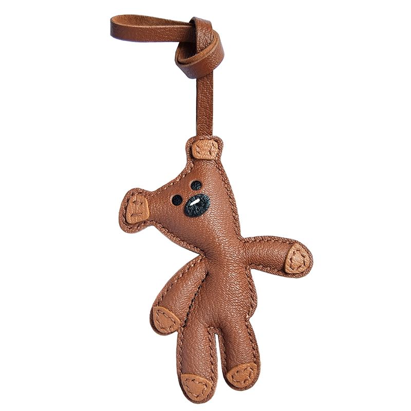 카멜 브라운 고급 선물 곰돌이 곰인형 키홀더 가죽 키링 골든브라운 가죽 스트랩 - 상세 이미지 5