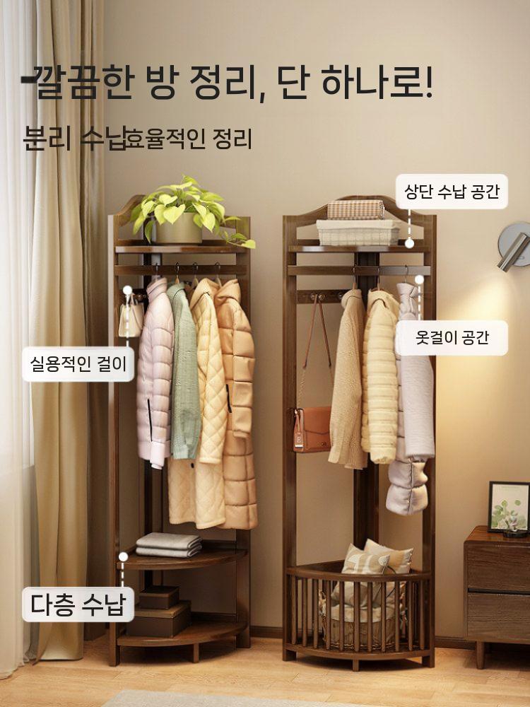원목 코너 행거 옷걸이 원룸 스탠드 엔틱 공간활용 침실 수납 - 상세 이미지 3