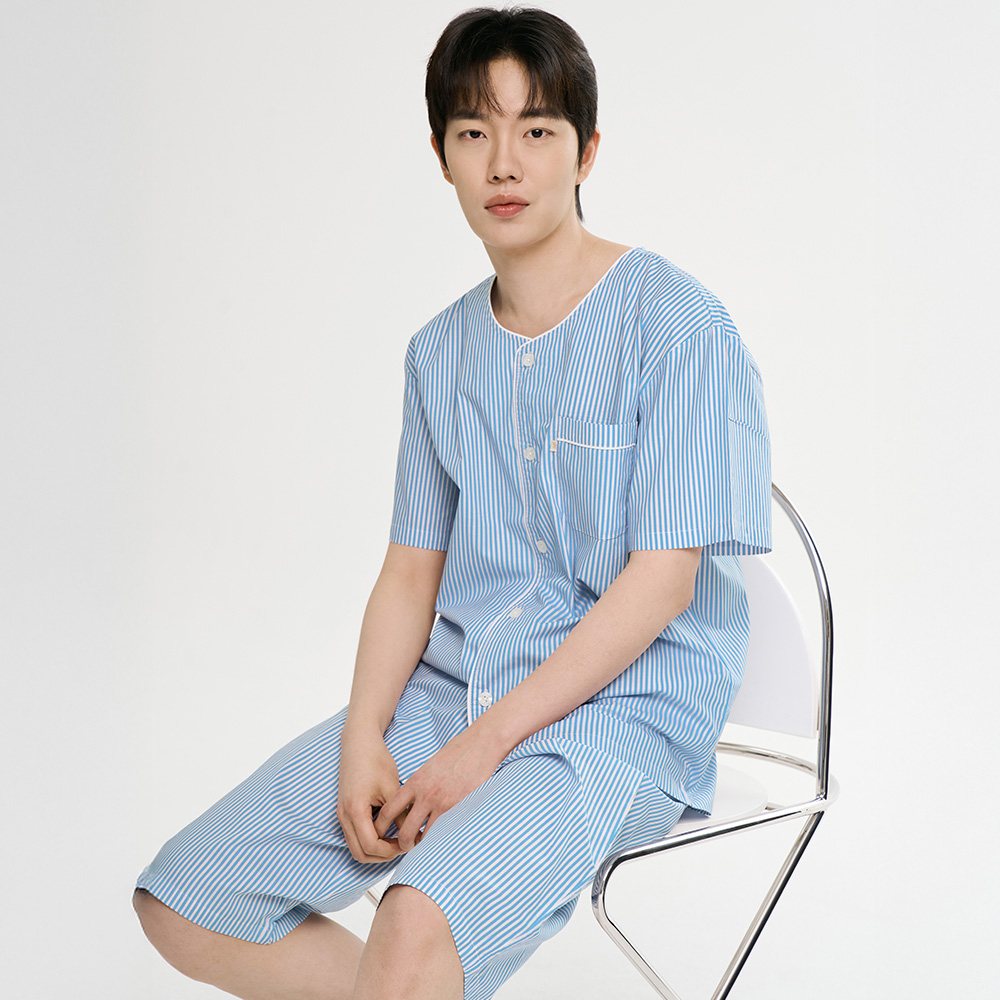 블루ST 반팔 순면 빅사이즈 남자 파자마 잠옷 세트 이미지 2