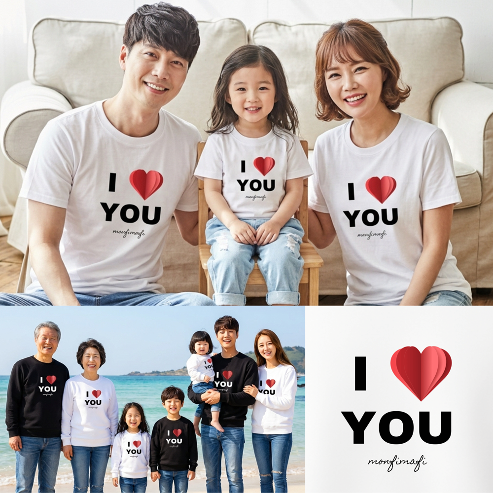 몽피마피 차곡차곡 가족티 패밀리룩 돌촬영 여행 사진의상 반팔 맨투맨 - 상품 이미지