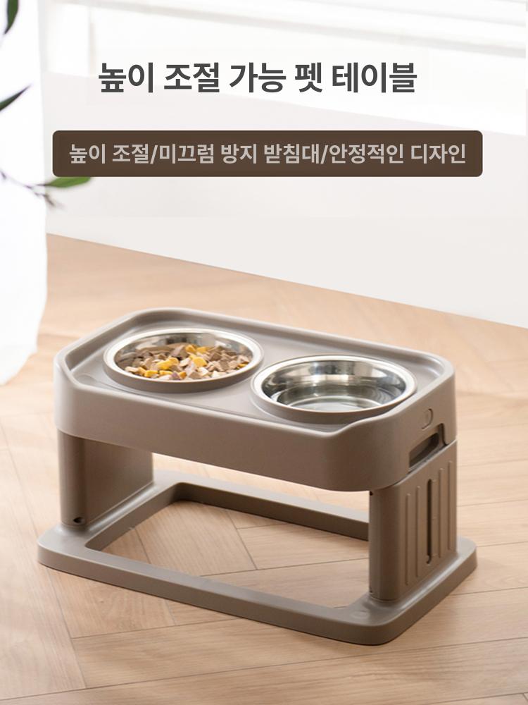 2구 강아지 밥 그릇 펫 식기 커피 컬러 높이 조절 거실 세트 고양이 유리 - 상세 이미지 2