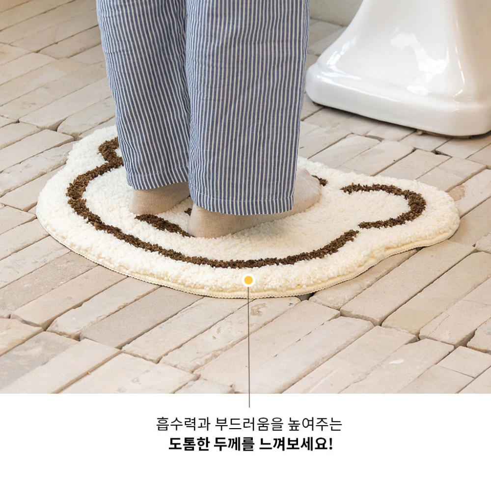 곰돌이 발매트 현관 주방 싱크대 욕실 침대밑 러그 논슬립 로마네 발판 베어 페이스, 56x42.8cm - 상세 이미지 4