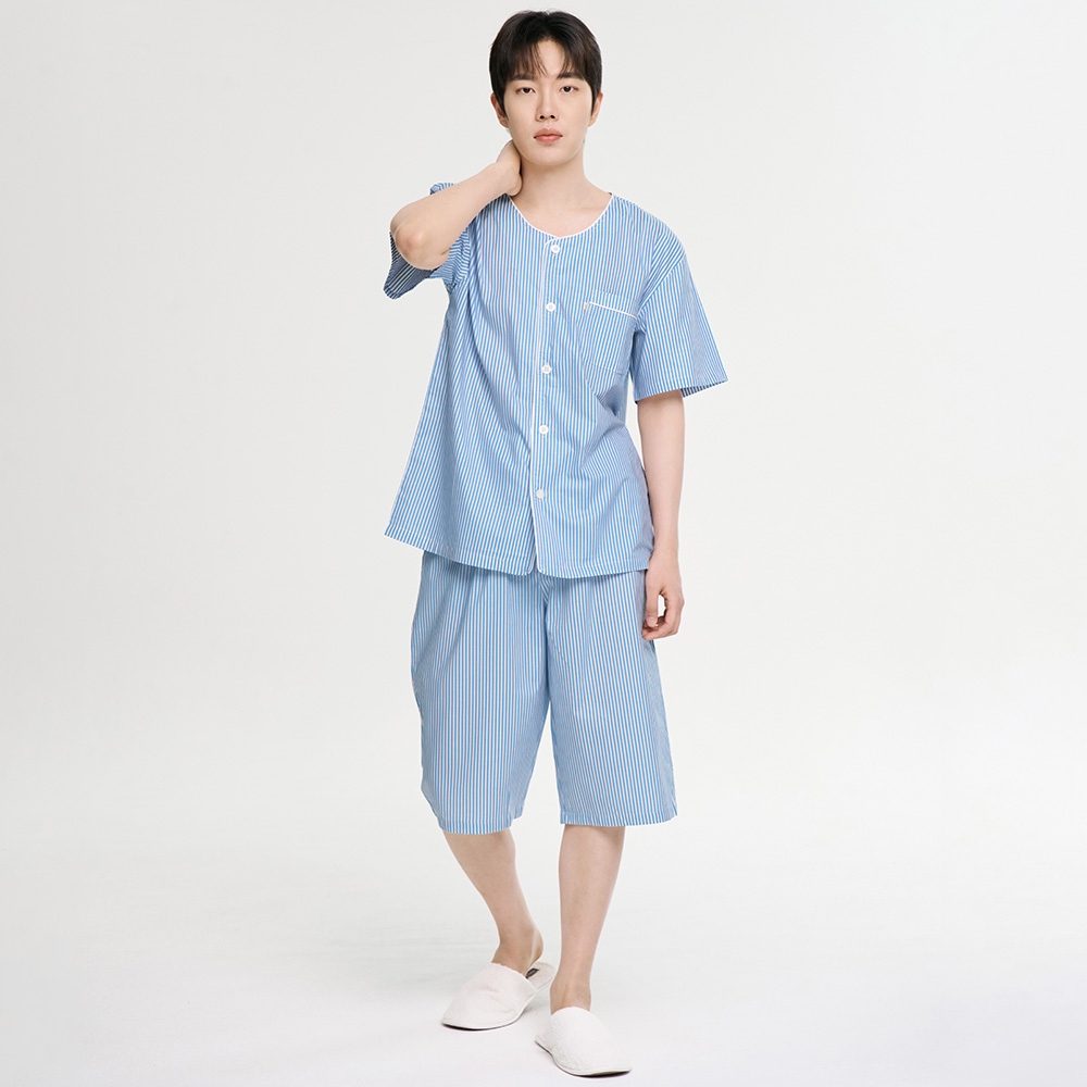 블루ST 반팔 순면 빅사이즈 남자 파자마 잠옷 세트 이미지 4