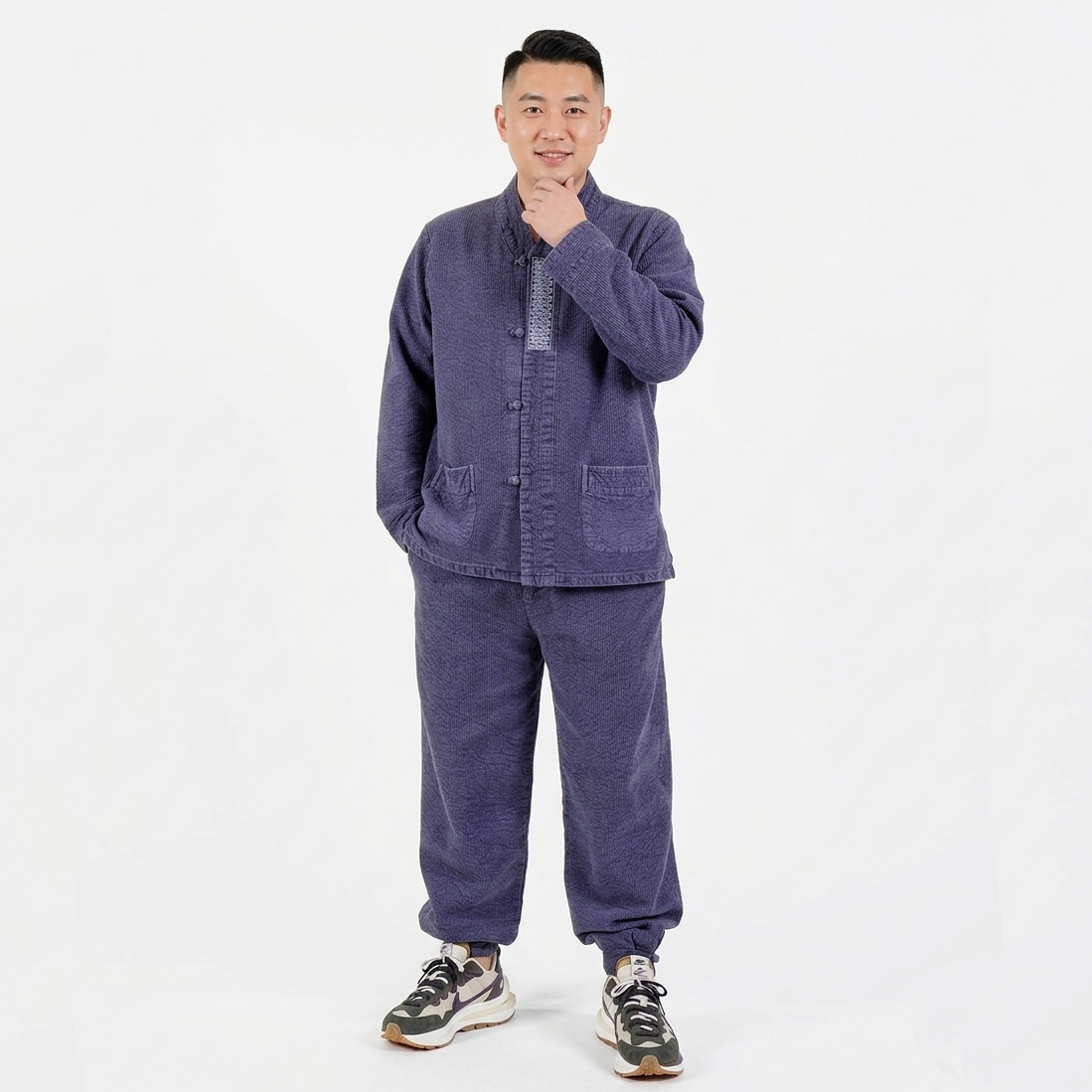 봄 가을 생활한복 V넥 저고리 바지 세트 남녀공용 이중직 4mm - 상세 이미지 2