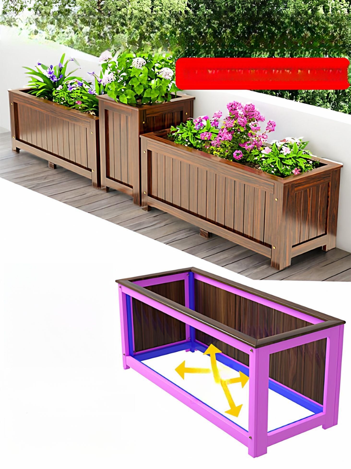 화단 만들기 베란다 인테리어 플라스틱 화분 플랜트 목재 옥상 텃밭상자 꾸미기 - 상세 이미지 3