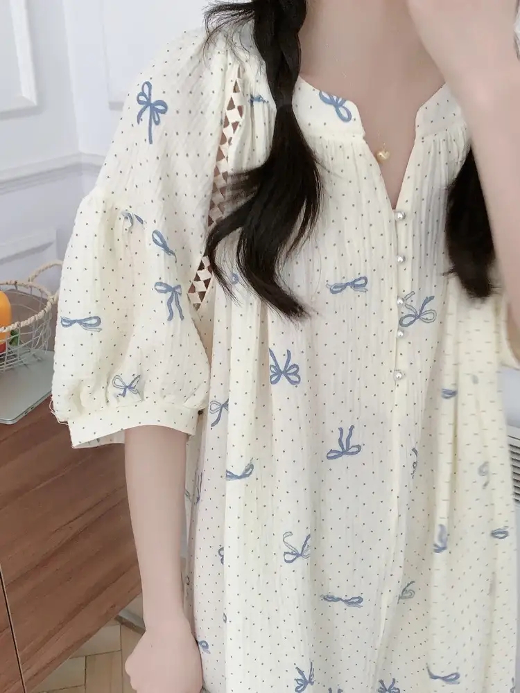 임산부 여름 원피스잠옷 파자마 리본 도트 루즈핏 수유홈웨어 이미지 6