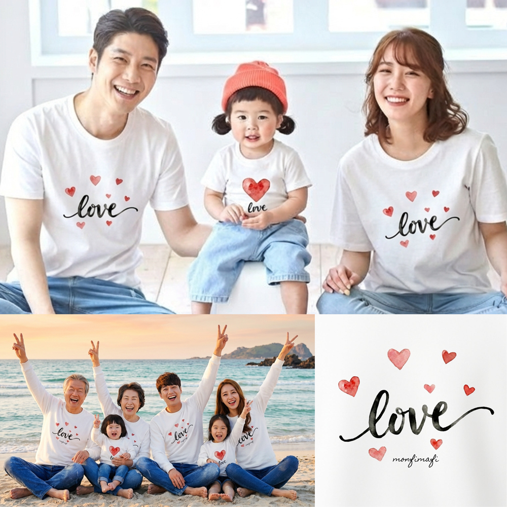 몽피마피 퐁퐁러브 가족티 패밀리룩 돌촬영 여행 사진의상 반팔 맨투맨 - 상품 이미지